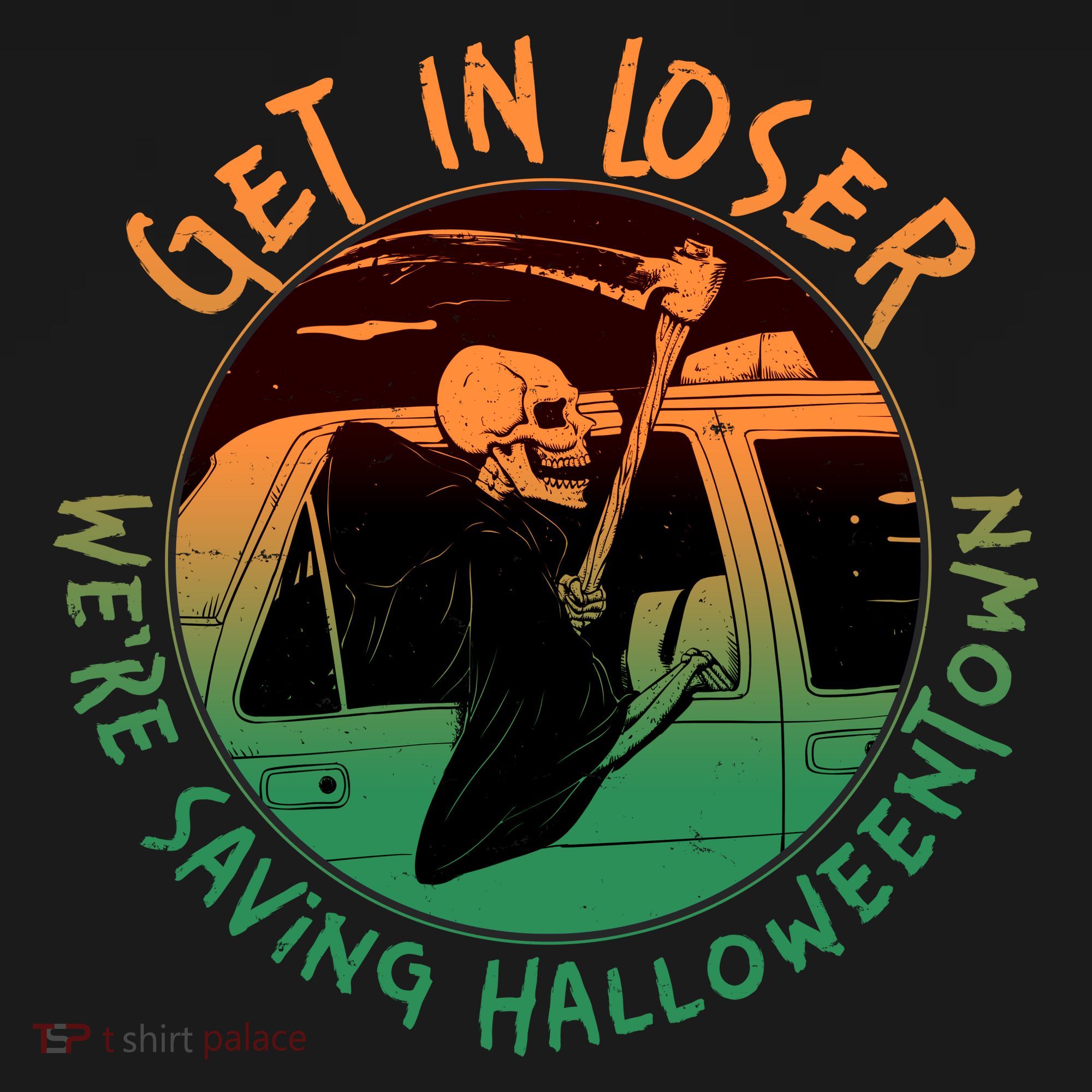 Funny Halloween Get In Loser We're Saving Halloweentown Grim Reaper Skeleton Doggie Tank