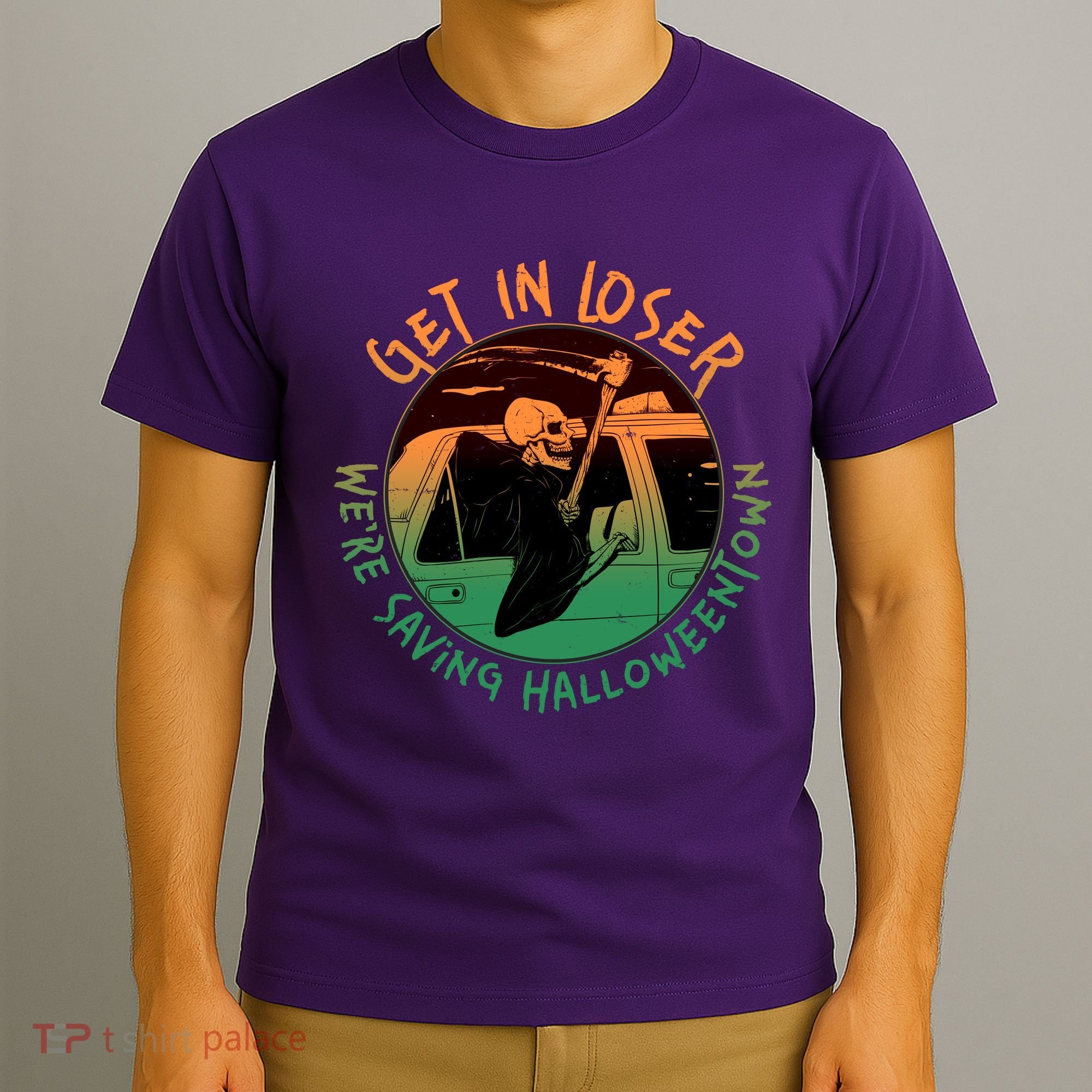 Funny Halloween Get In Loser We're Saving Halloweentown Grim Reaper Skeleton T-Shirt