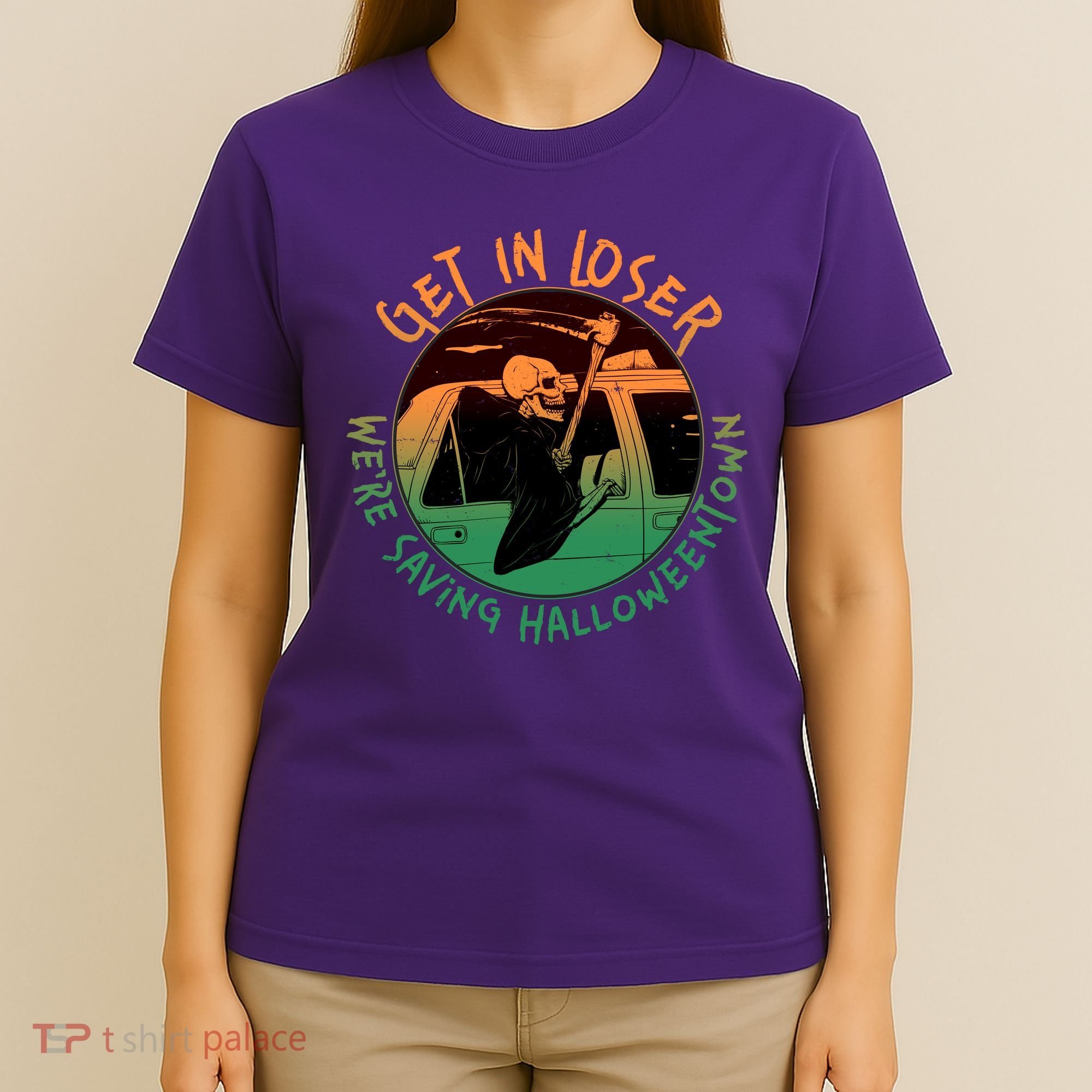 Funny Halloween Get In Loser We're Saving Halloweentown Grim Reaper Skeleton T-Shirt