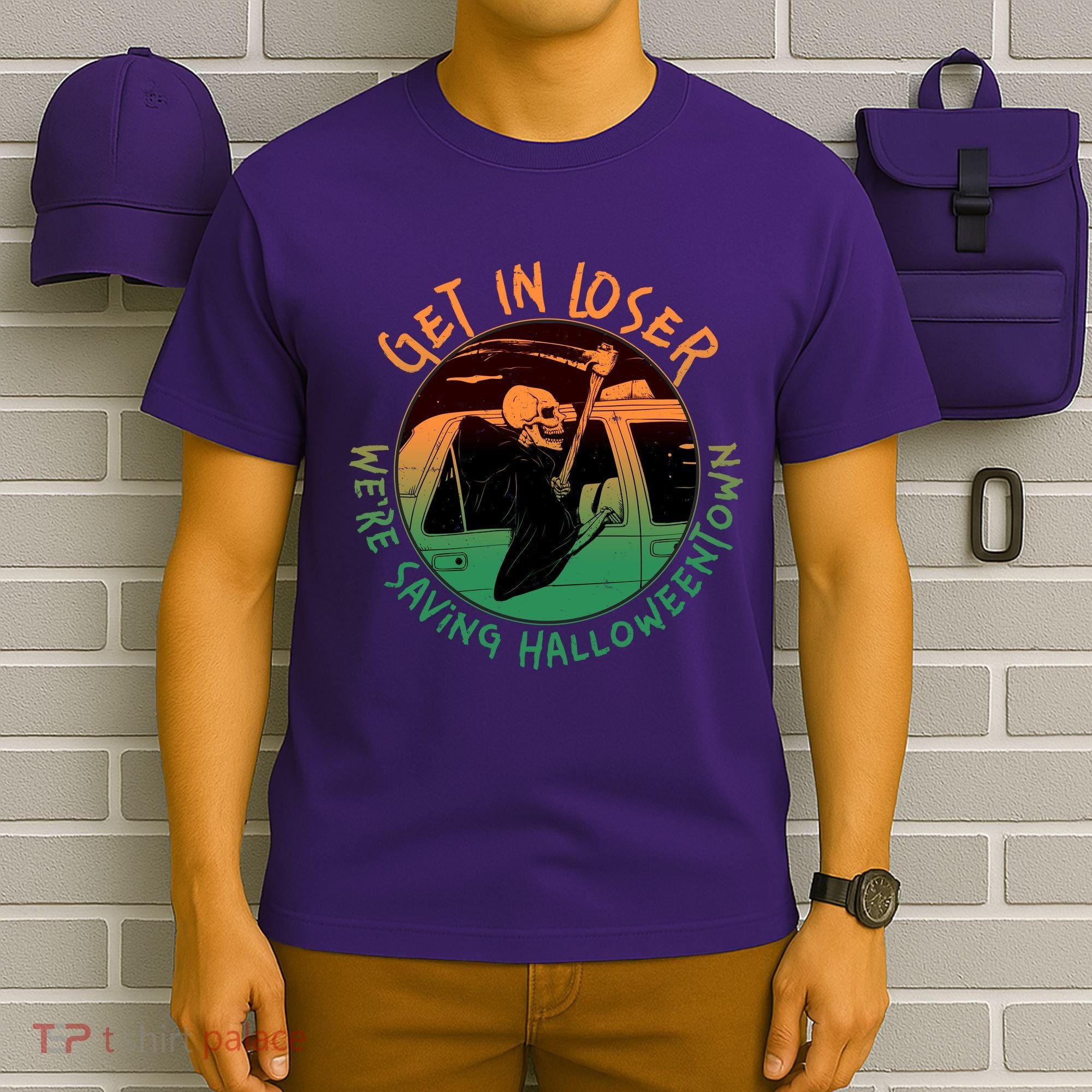 Funny Halloween Get In Loser We're Saving Halloweentown Grim Reaper Skeleton T-Shirt