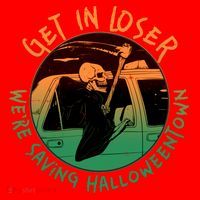 Funny Halloween Get In Loser We're Saving Halloweentown Grim Reaper Skeleton Santa Hat thumb 1