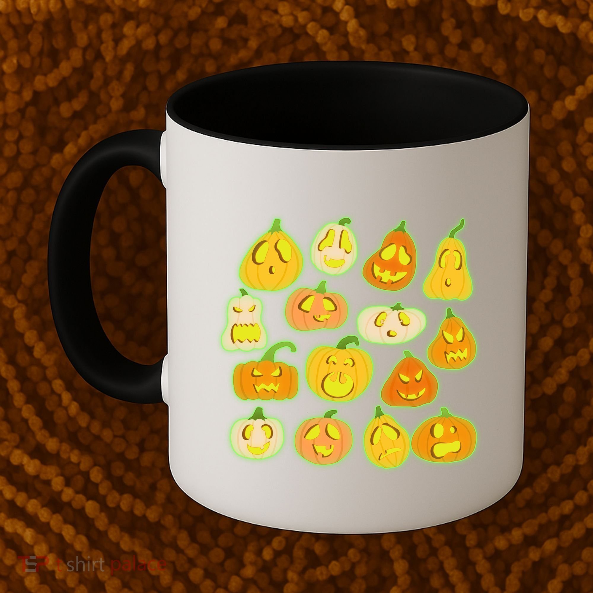 Funny Halloween Glowing Jackolantern Pumpkin Faces Coffee Mug