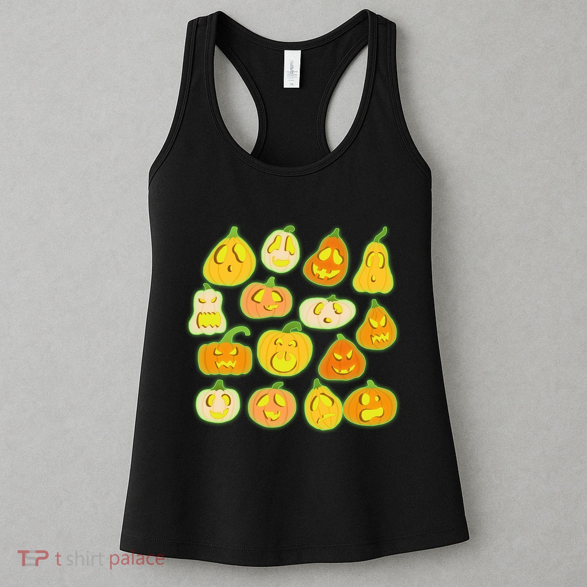 Funny Halloween Glowing Jackolantern Pumpkin Faces Women's Tank Top
