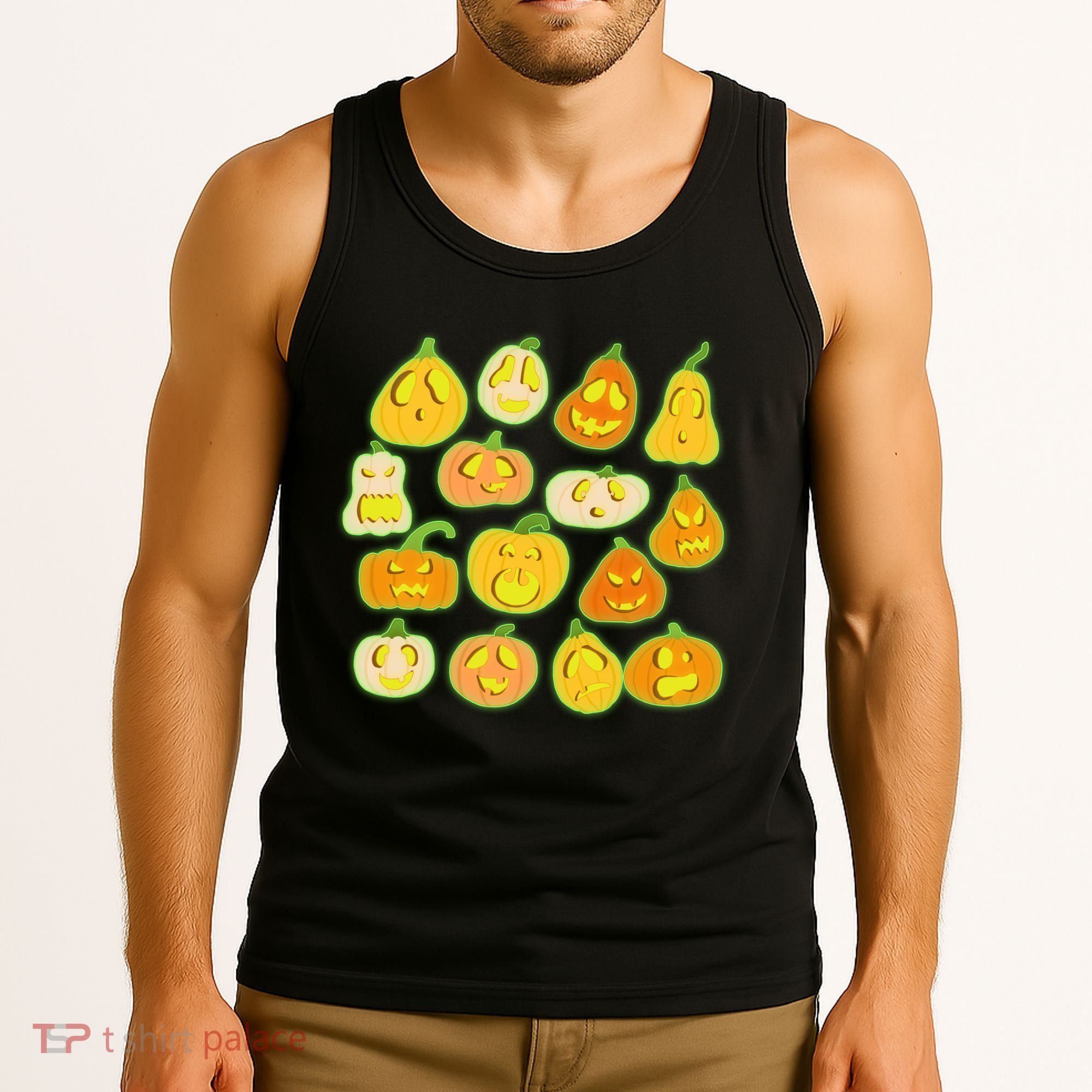 Funny Halloween Glowing Jackolantern Pumpkin Faces Tank Top