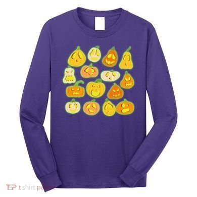 Funny Halloween Glowing Jackolantern Pumpkin Faces Long Sleeve Shirt