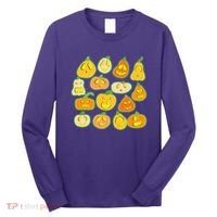 Funny Halloween Glowing Jackolantern Pumpkin Faces Long Sleeve Shirt thumb 0