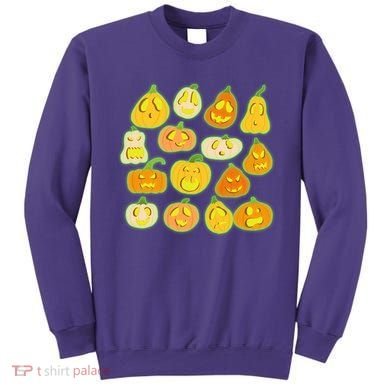 Funny Halloween Glowing Jackolantern Pumpkin Faces Sweatshirt