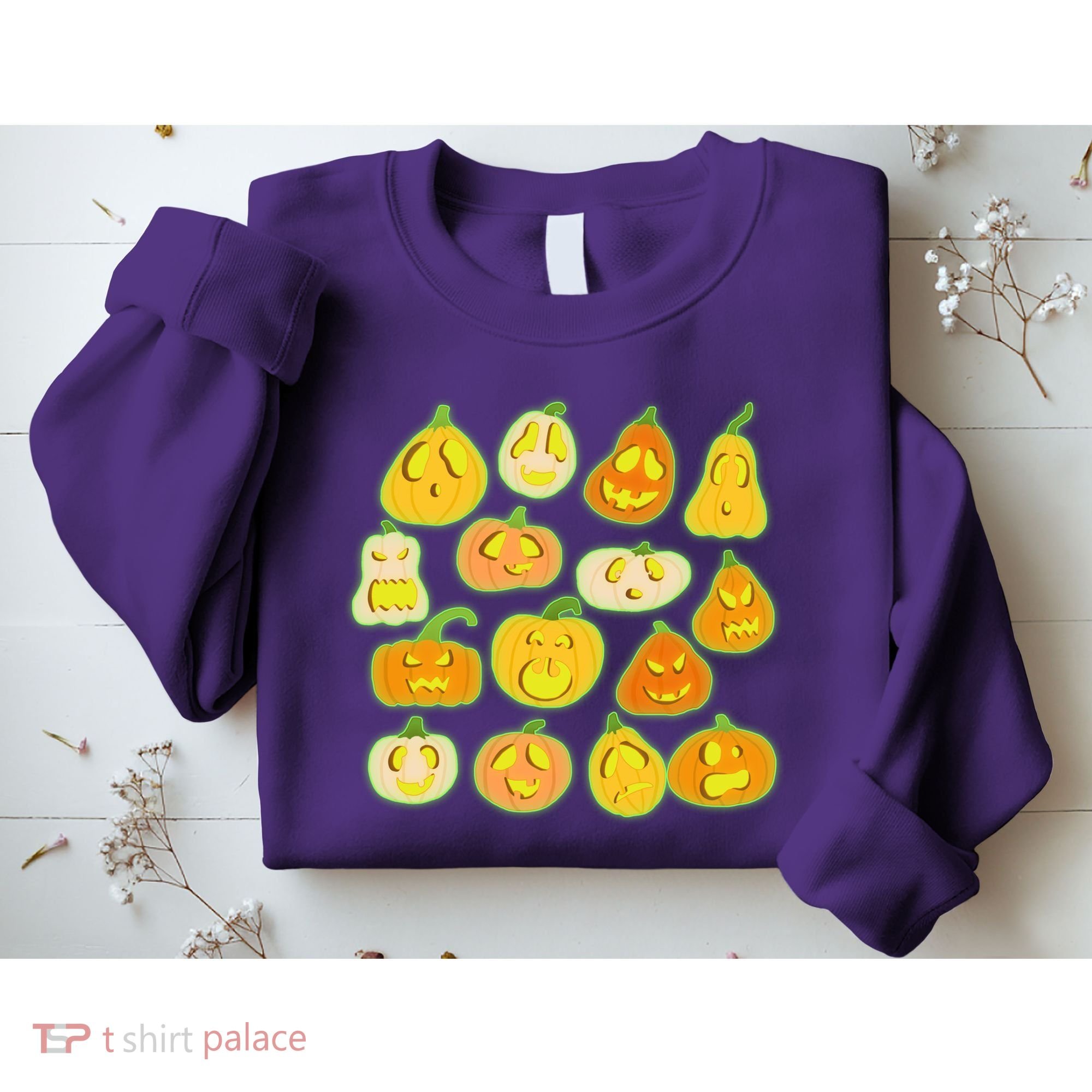 Funny Halloween Glowing Jackolantern Pumpkin Faces Sweatshirt