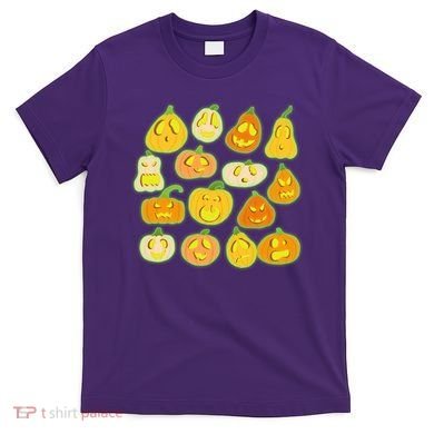 Funny Halloween Glowing Jackolantern Pumpkin Faces T-Shirt