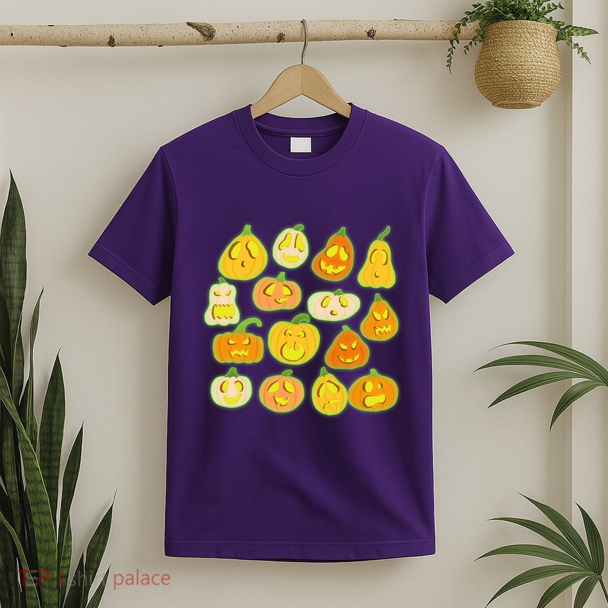 Funny Halloween Glowing Jackolantern Pumpkin Faces T-Shirt