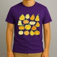 Funny Halloween Glowing Jackolantern Pumpkin Faces T-Shirt thumb 3
