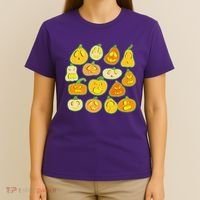 Funny Halloween Glowing Jackolantern Pumpkin Faces T-Shirt thumb 4
