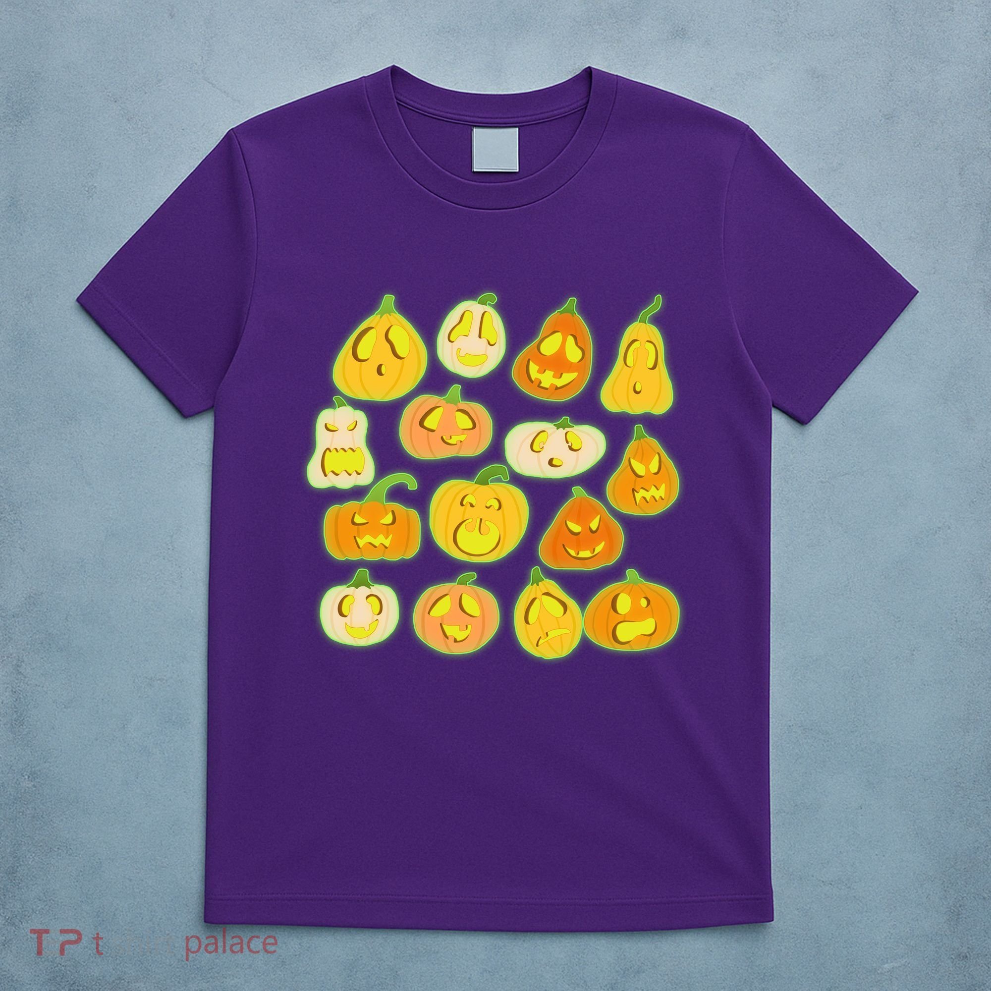 Funny Halloween Glowing Jackolantern Pumpkin Faces T-Shirt