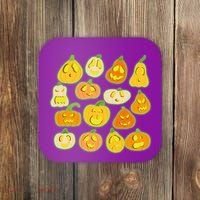 Funny Halloween Glowing Jackolantern Pumpkin Faces Coaster thumb 0