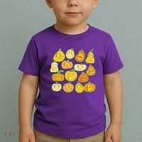 Funny Halloween Glowing Jackolantern Pumpkin Faces Toddler T-Shirt thumb 2