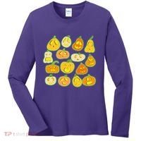 Funny Halloween Glowing Jackolantern Pumpkin Faces Women's Long Sleeve Shirt thumb 0