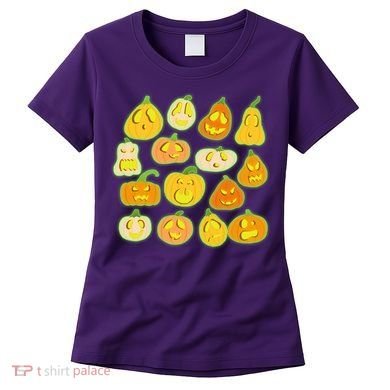 Funny Halloween Glowing Jackolantern Pumpkin Faces Women's T-Shirt