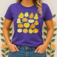 Funny Halloween Glowing Jackolantern Pumpkin Faces Women's T-Shirt thumb 2