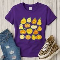 Funny Halloween Glowing Jackolantern Pumpkin Faces Women's T-Shirt thumb 3