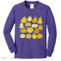 Funny Halloween Glowing Jackolantern Pumpkin Faces Kids Long Sleeve Shirt thumb 0