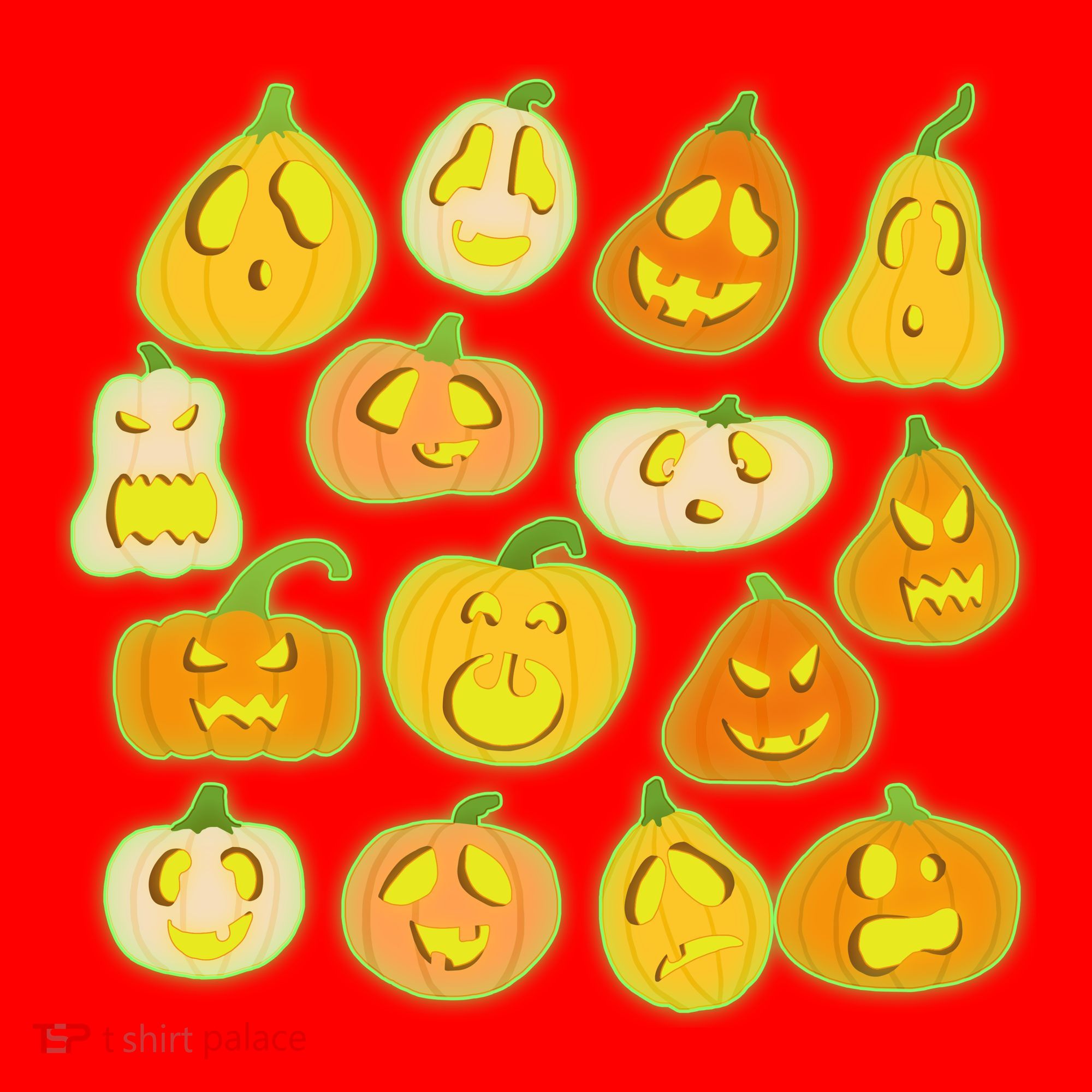 Funny Halloween Glowing Jackolantern Pumpkin Faces Santa Hat