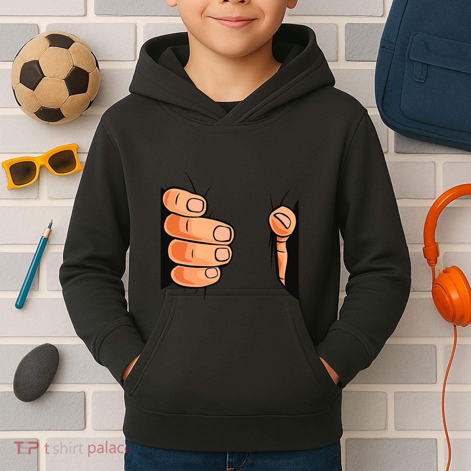 Funny Hand Gripping Optical Illusion Kids Hoodie