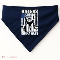 Funny Haters Gonna Hate President Donald Trump Middle Finger USA-Made Doggie Bandana thumb 0