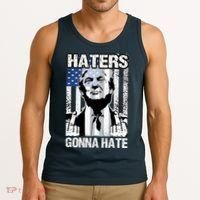 Funny Haters Gonna Hate President Donald Trump Middle Finger Tank Top thumb 3
