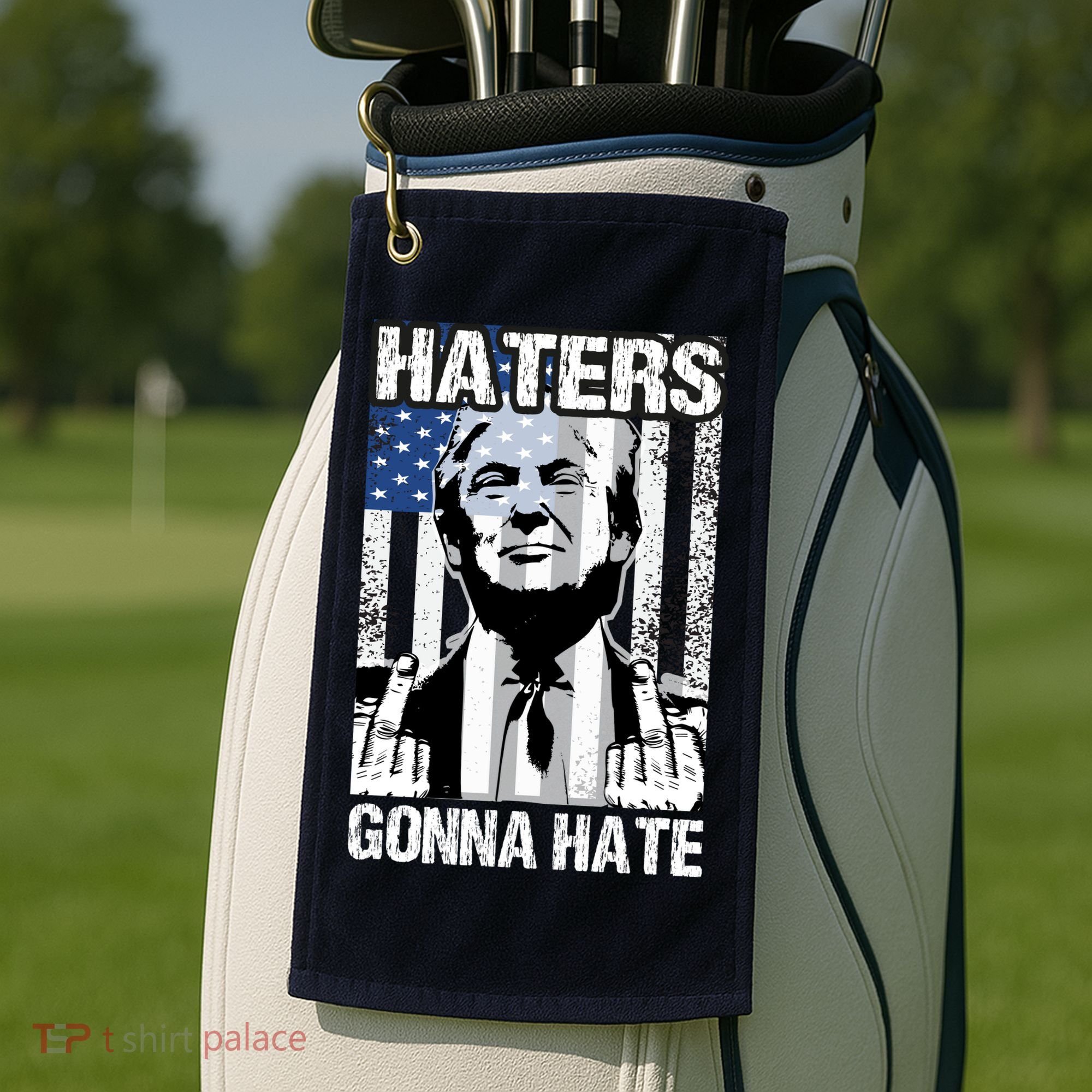 Funny Haters Gonna Hate President Donald Trump Middle Finger Golf Towel