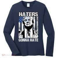 Funny Haters Gonna Hate President Donald Trump Middle Finger Women's Long Sleeve Shirt thumb 0