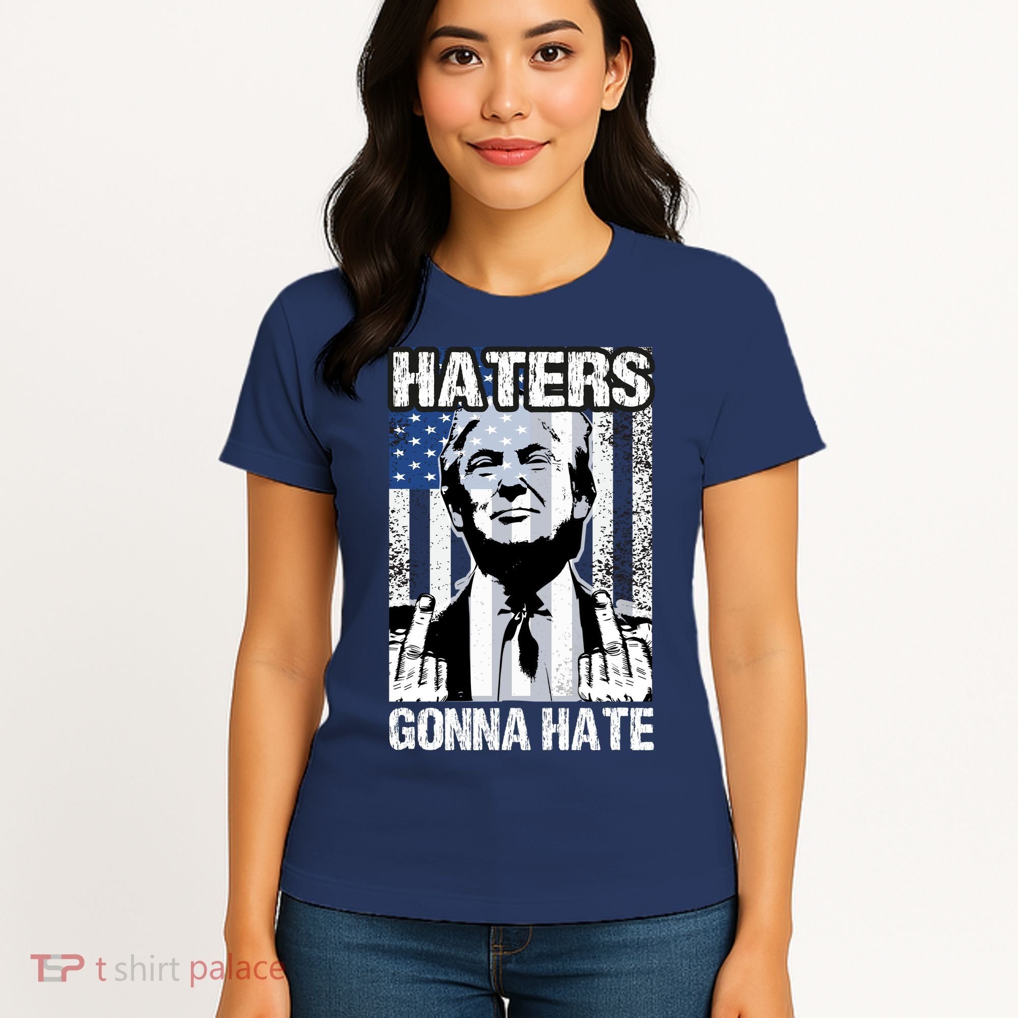 Funny Haters Gonna Hate President Donald Trump Middle Finger Women's T-Shirt
