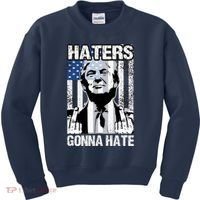 Funny Haters Gonna Hate President Donald Trump Middle Finger Kids Sweatshirt thumb 0