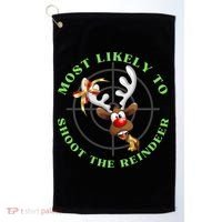 Funny Hunting Gift For Hunter Most Likely To Shoot The Reindeer Golf Towel thumb 0