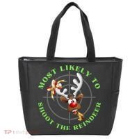 Funny Hunting Gift For Hunter Most Likely To Shoot The Reindeer Tote Bag thumb 0