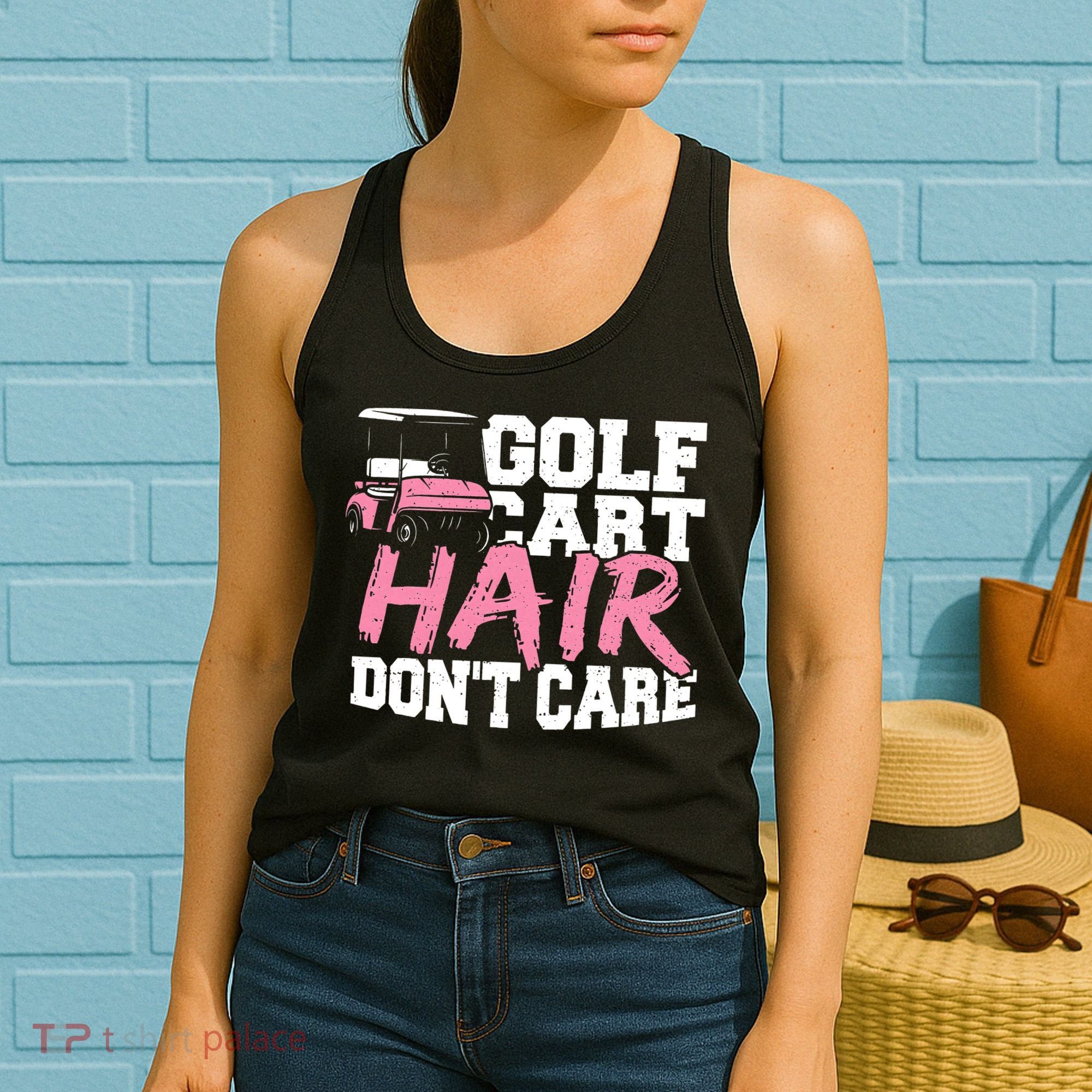 Funny Hair Golf Cart Hair Don't Care Golfing Women's Tank Top