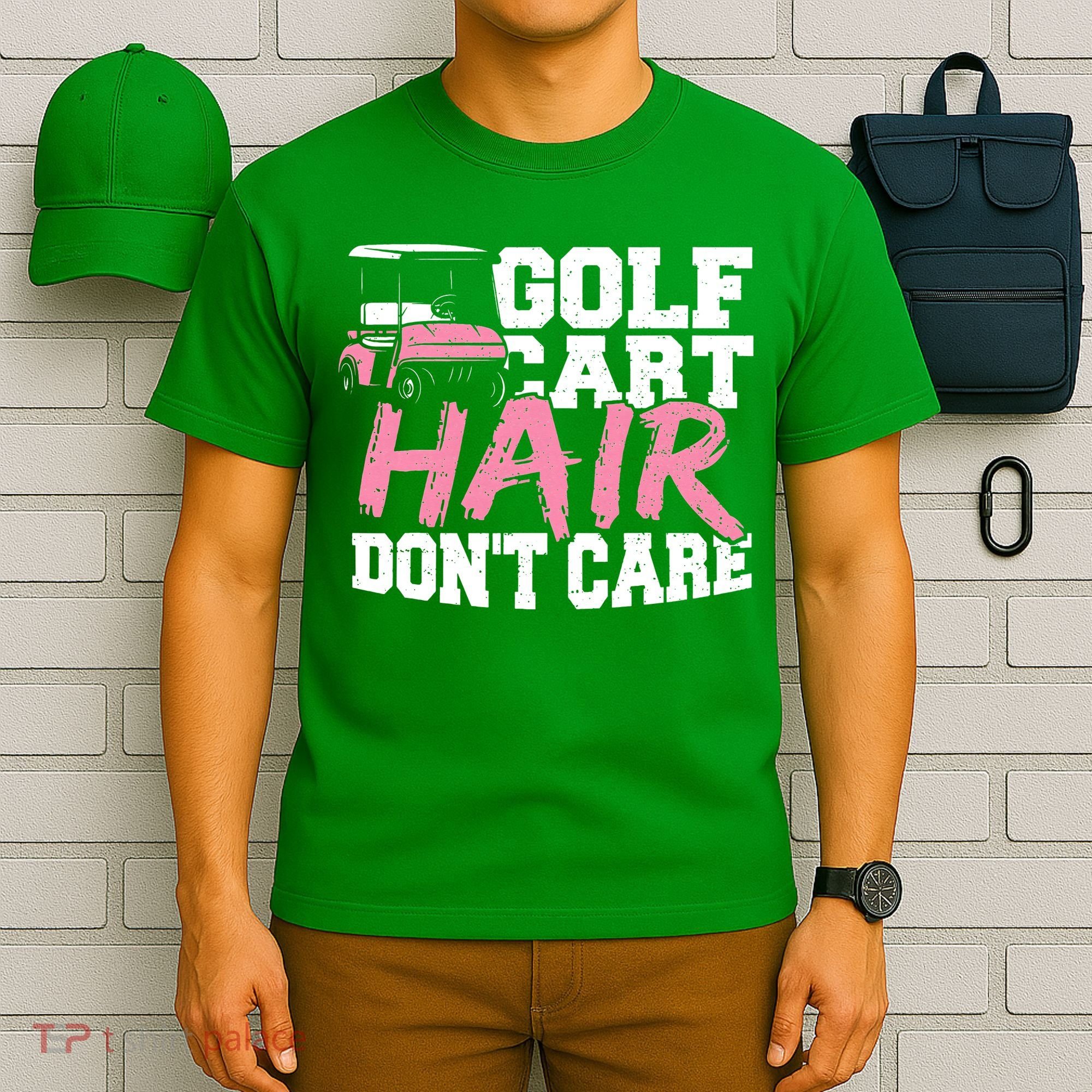 Funny Hair Golf Cart Hair Don't Care Golfing T-Shirt