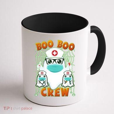 Funny Halloween Ghost Nurse Boo Boo Crew Coffee Mug back
