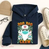 Funny Halloween Ghost Nurse Boo Boo Crew Hoodie thumb 4