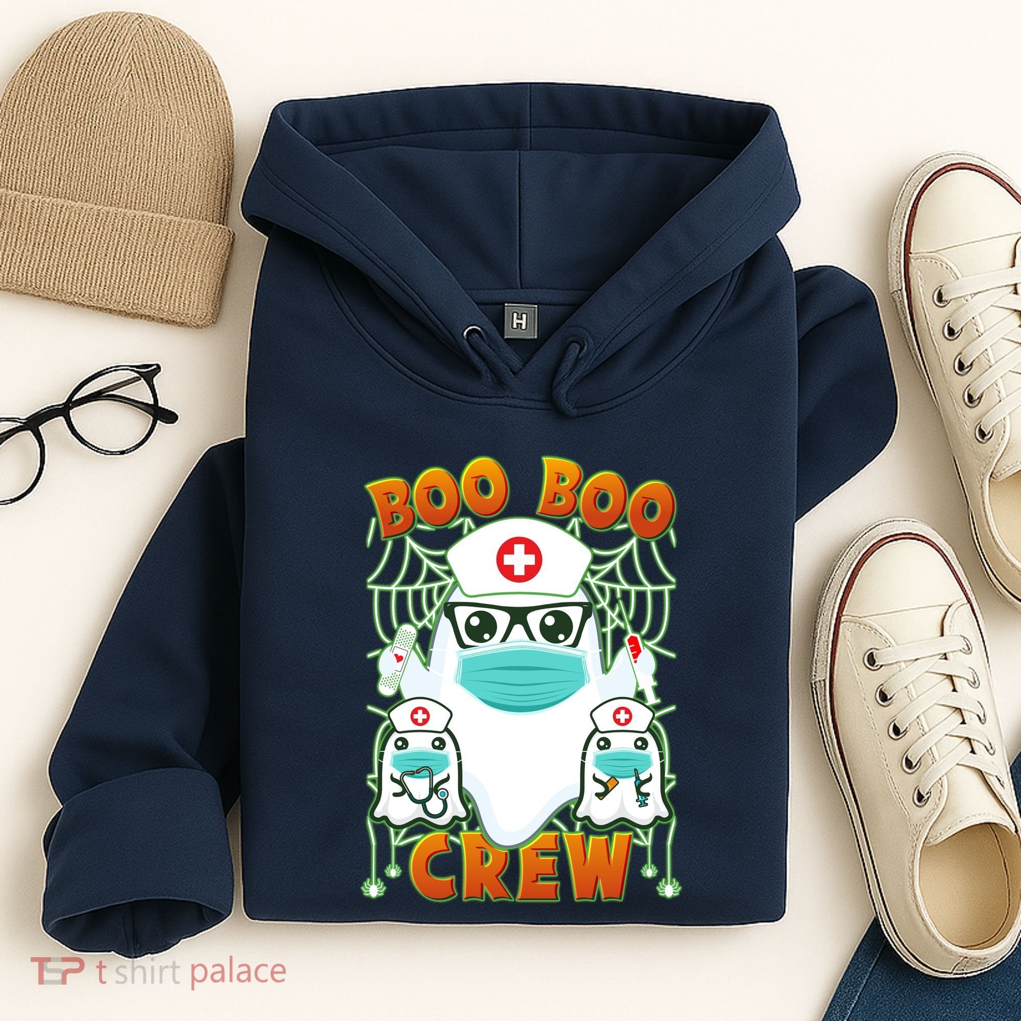 Funny Halloween Ghost Nurse Boo Boo Crew Hoodie