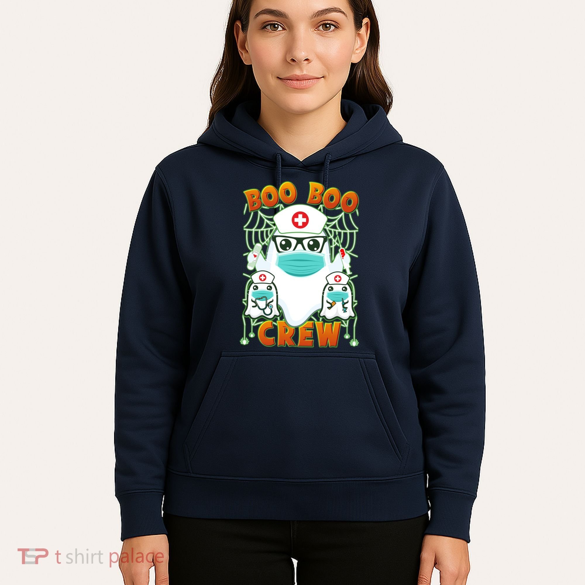 Funny Halloween Ghost Nurse Boo Boo Crew Hoodie