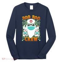 Funny Halloween Ghost Nurse Boo Boo Crew Long Sleeve Shirt thumb 0