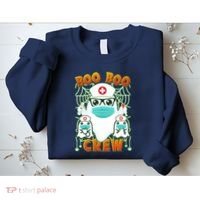 Funny Halloween Ghost Nurse Boo Boo Crew Sweatshirt thumb 2