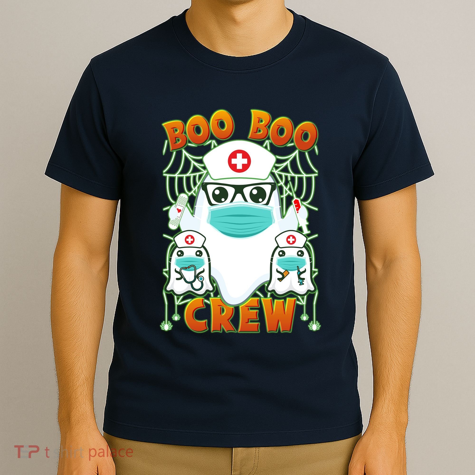 Funny Halloween Ghost Nurse Boo Boo Crew T-Shirt
