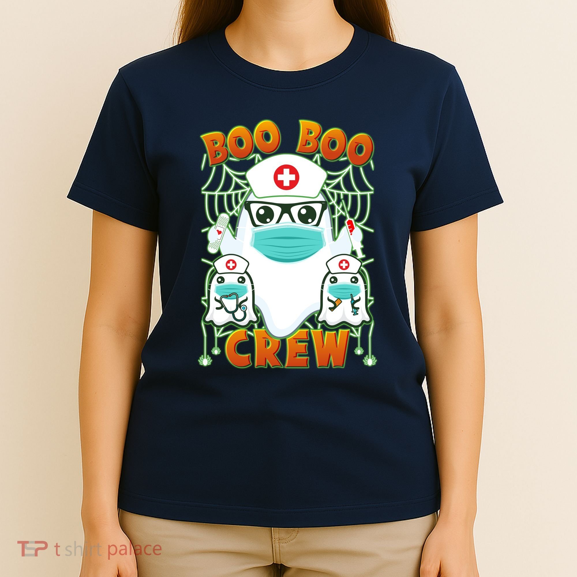 Funny Halloween Ghost Nurse Boo Boo Crew T-Shirt