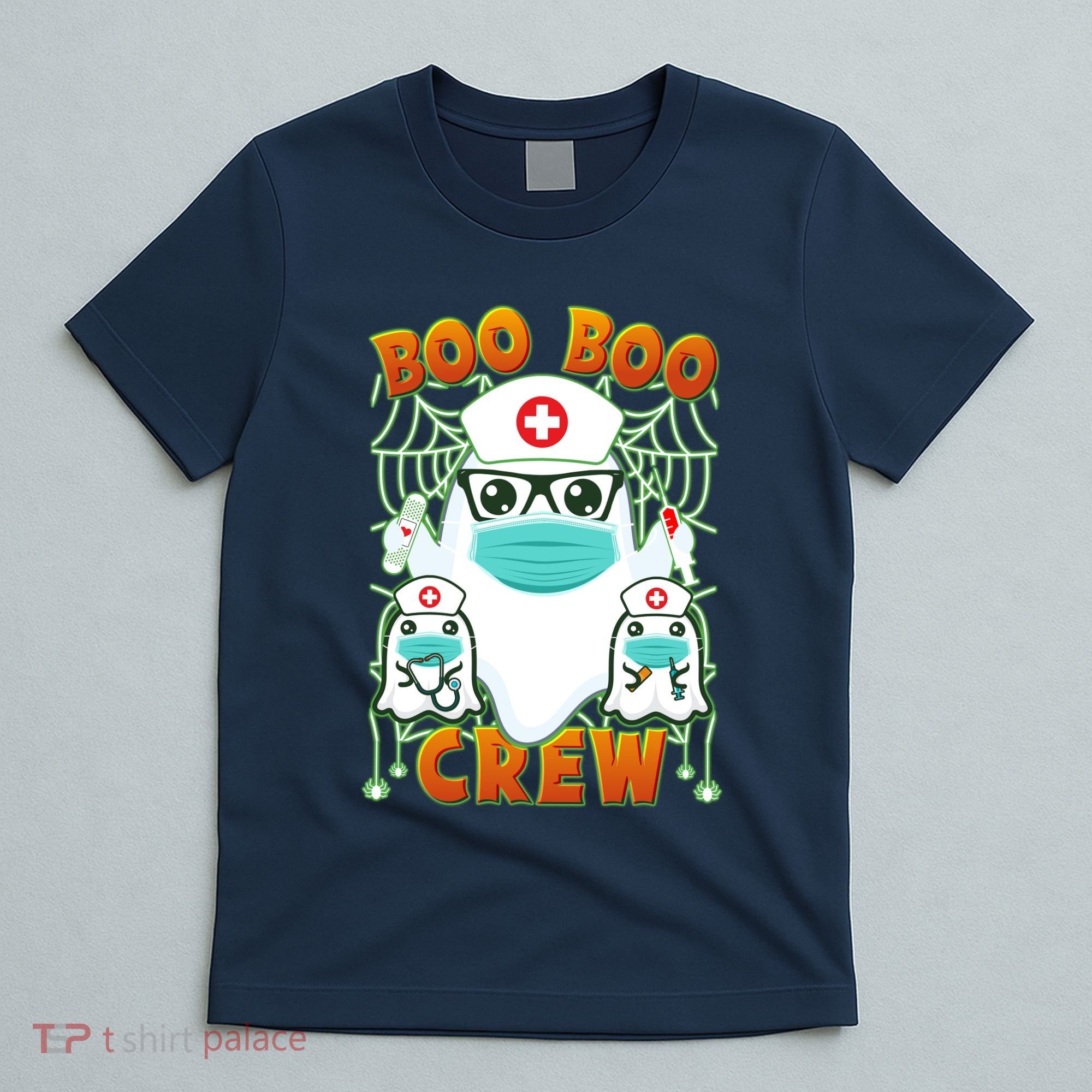 Funny Halloween Ghost Nurse Boo Boo Crew T-Shirt