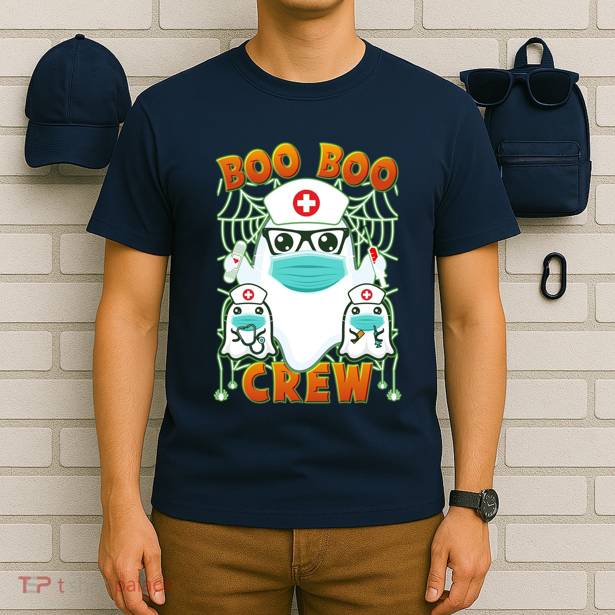 Funny Halloween Ghost Nurse Boo Boo Crew T-Shirt