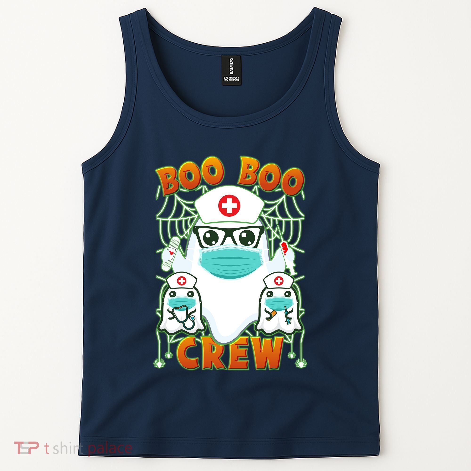 Funny Halloween Ghost Nurse Boo Boo Crew Tank Top