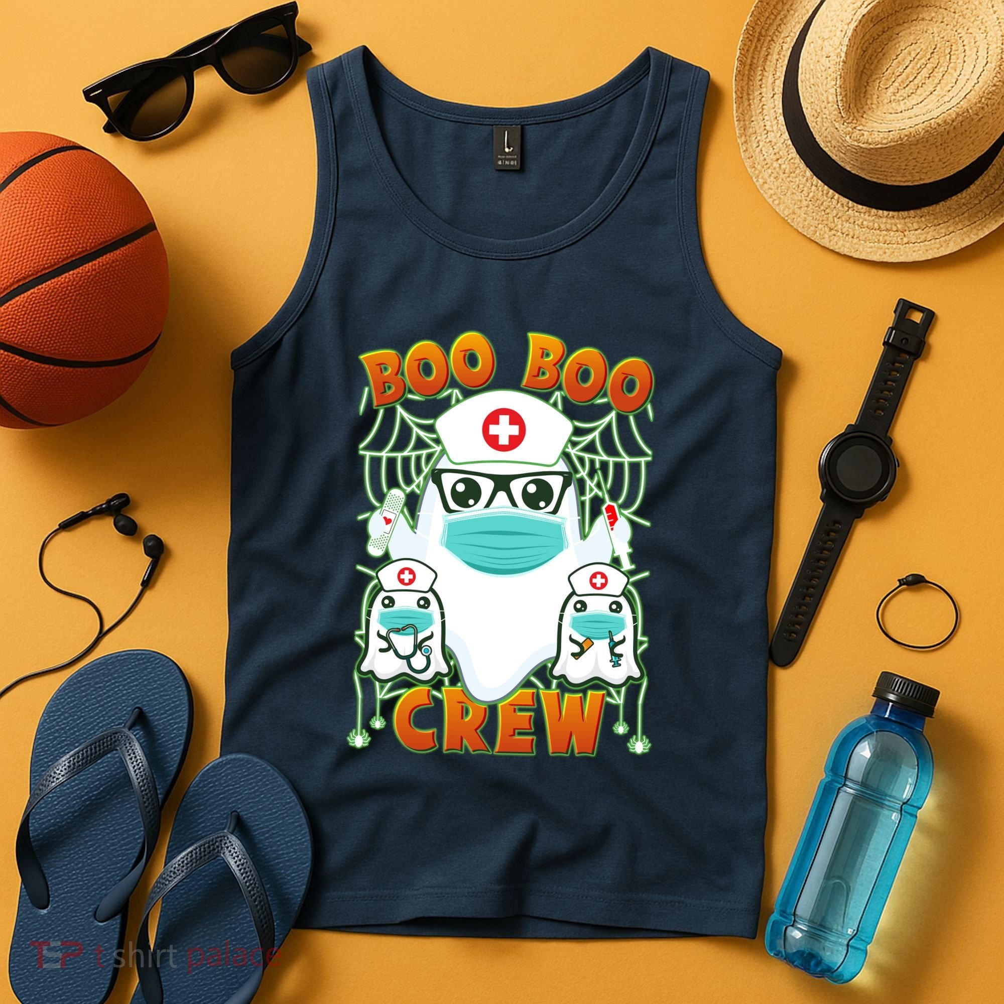 Funny Halloween Ghost Nurse Boo Boo Crew Tank Top