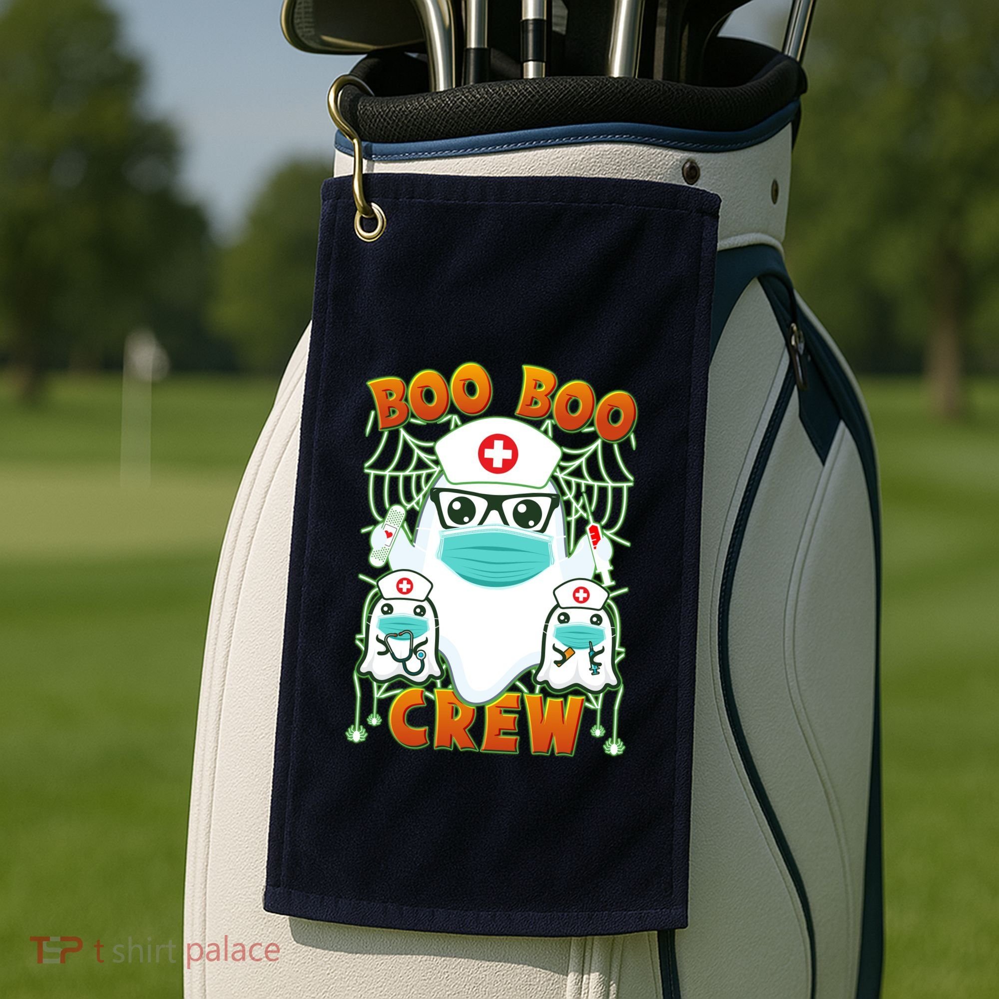 Funny Halloween Ghost Nurse Boo Boo Crew Golf Towel