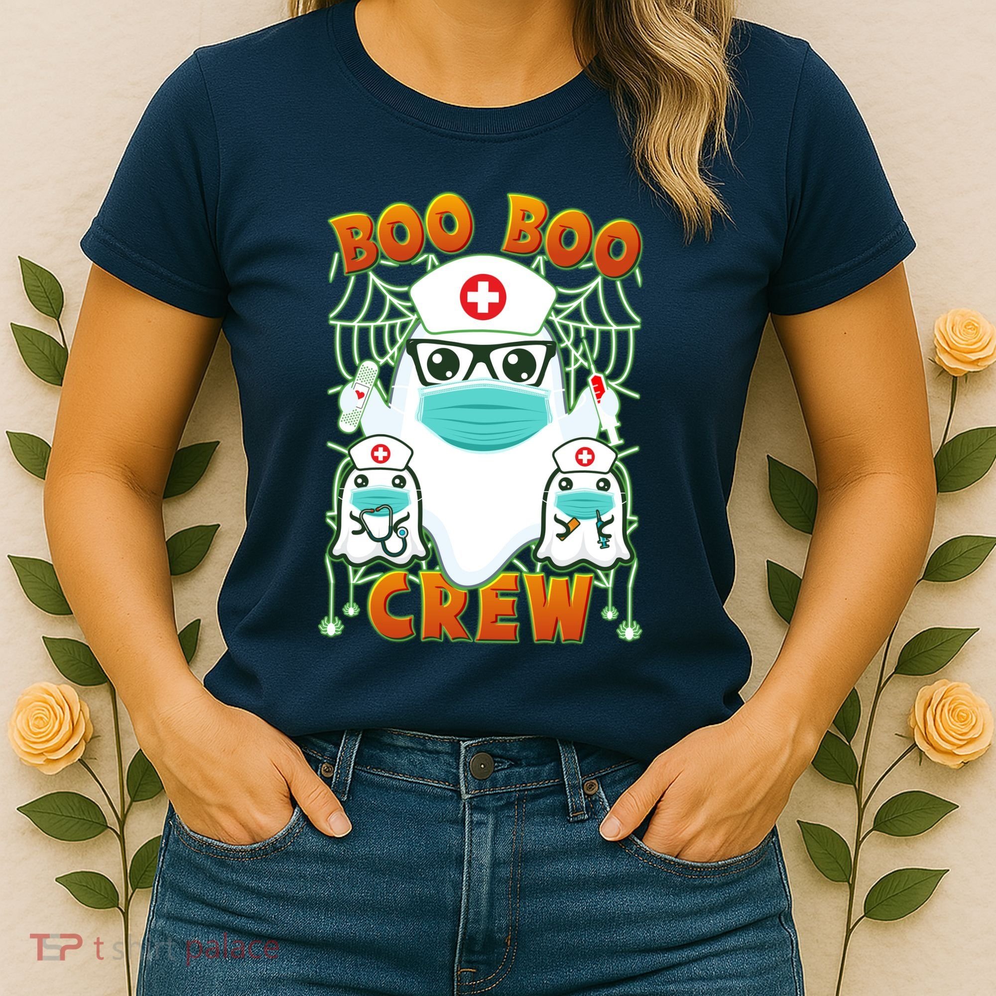Funny Halloween Ghost Nurse Boo Boo Crew Women's T-Shirt